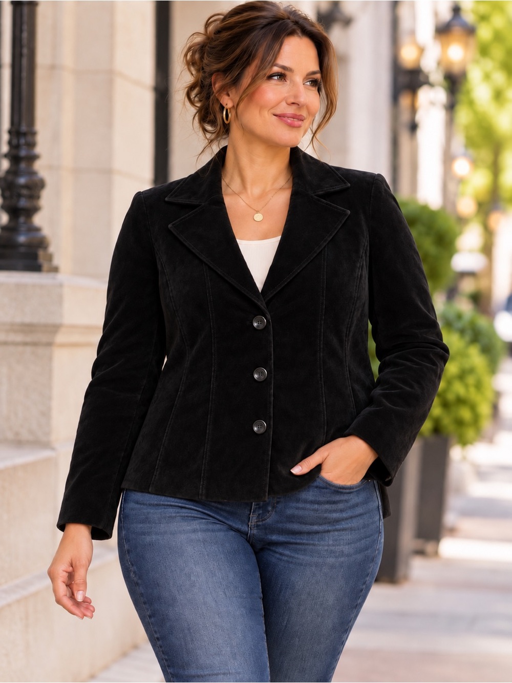 Preston of York Black Suede Leather Blazer Jacket Women’s XL